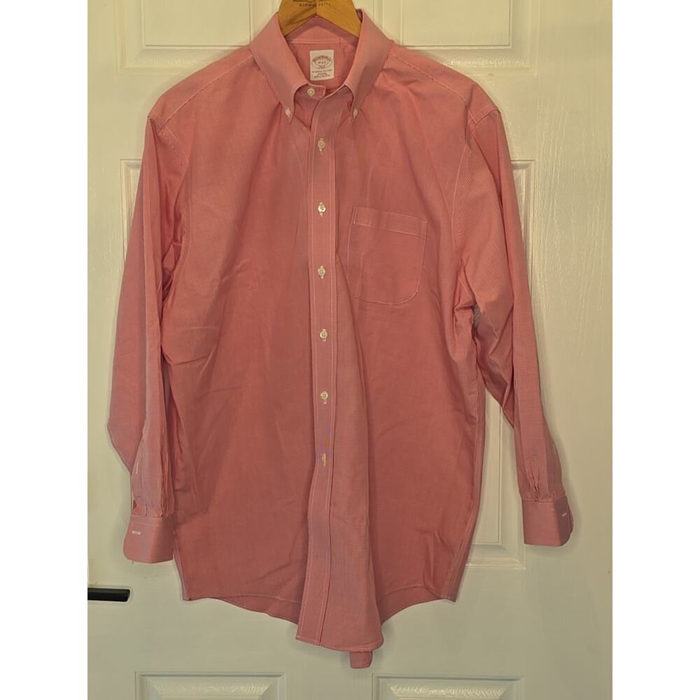 Brooks Brothers 346 Non-Iron Red Check Dress Shirt 17 2/3 Long Sleeve Shirt